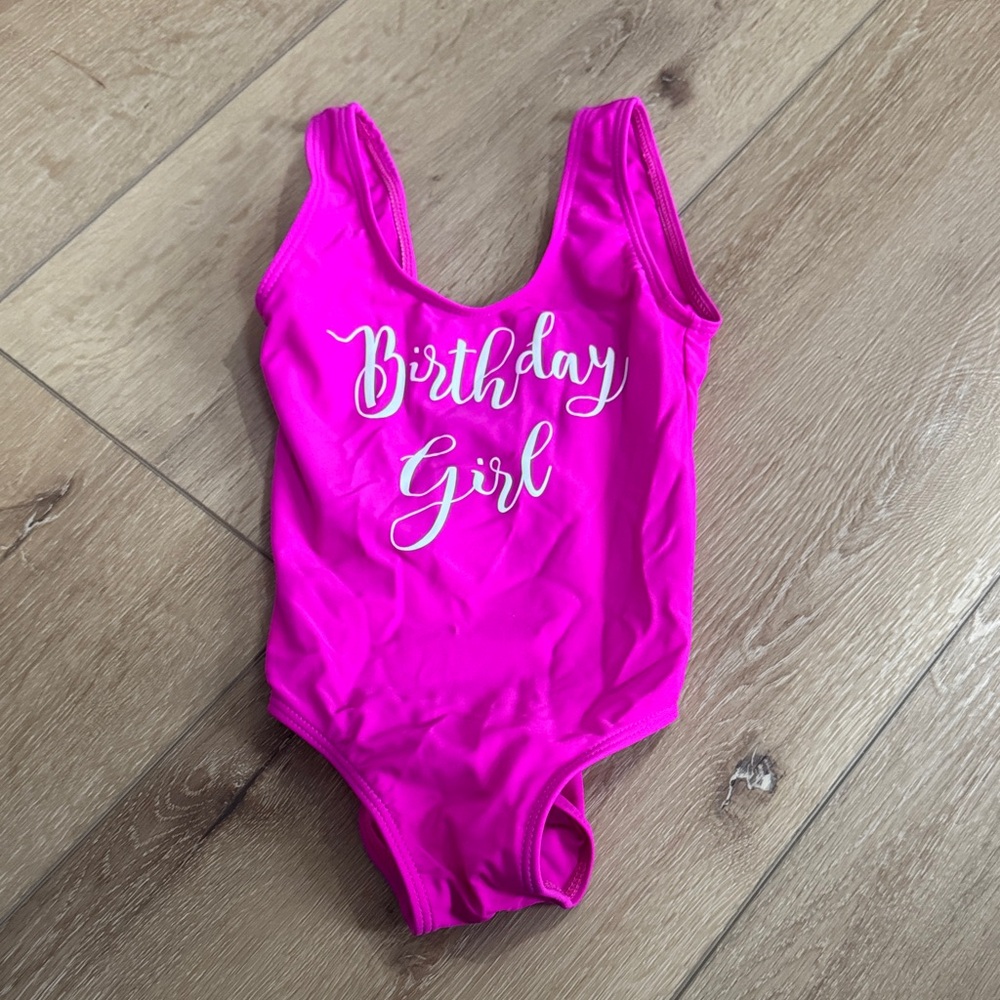 Kids Bright Pink 'Birthday Girl' One Piece Swimsuit